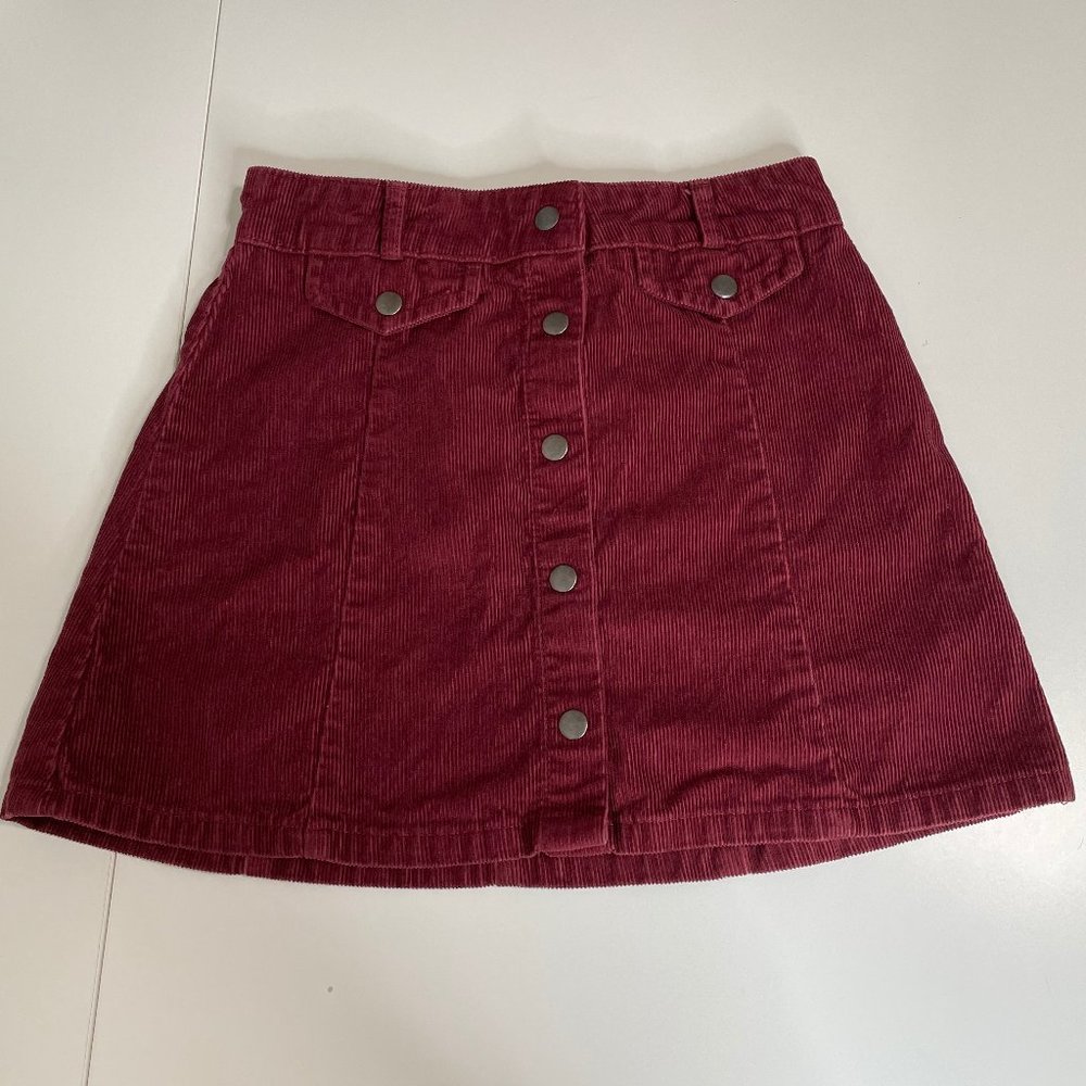 Urban Outfitters BDG Corduroy Snap Front Skirt Seamed Burgundy